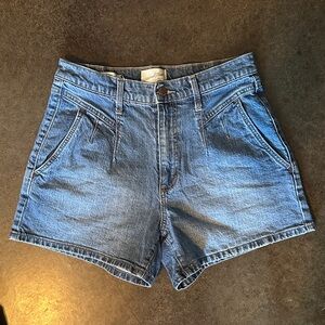 Universal Thread High-Waist Midi Blue Denim Shorts with Front Pleats